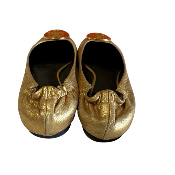 Tory Burch Distressed Leather Reva Gold Ballet Flat Slip On Shoes Womens Sz 6.5 - Picture 12 of 16